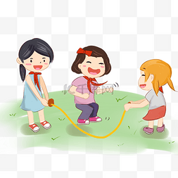 三个女孩图片_六一儿童节跳绳的女孩插画
