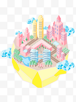 城市科技海报图片_商用矢量2.5D粉色小清新科技感城