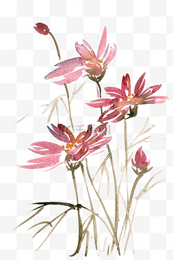 粉红色花丛图片_淡雅的花卉水彩画PNG免抠素材