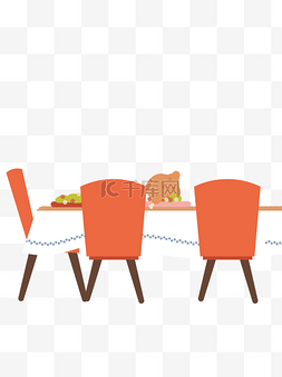 桌子椅子插画图片_扁平化一桌食物插画元素