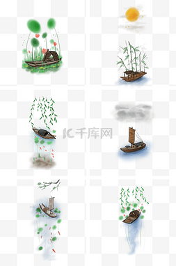 水墨天空图片_中国风传统古风船只和风景