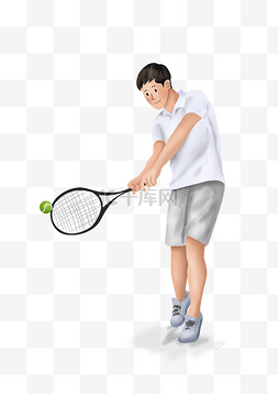 网球插图图片_暑假生活打网球的男孩