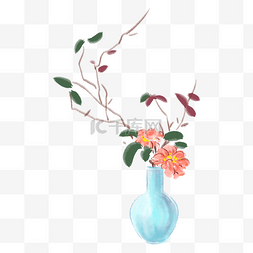 蓝色的花瓶手绘插画