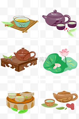 小茶壶茶具图片_中国风茶具手绘插画