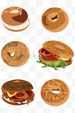 卡通矢量手绘甜甜圈面包汉堡