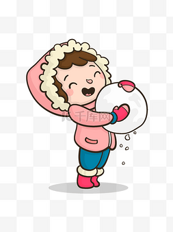 抱着雪球图片_抱着大雪球的女孩元素