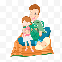 卡通恐龙矢量图片_父亲与女儿游玩插图