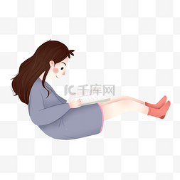 看书的女孩插画图片_手绘可爱看书的少女插画