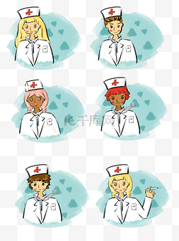 医生护士套图欧美风手绘可爱卡通