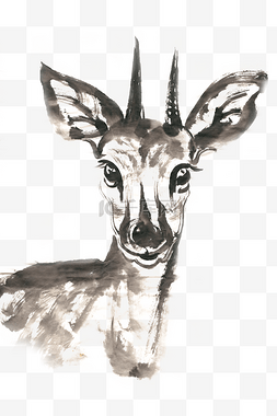 警觉图片_可爱的小鹿水墨画PNG免抠素材