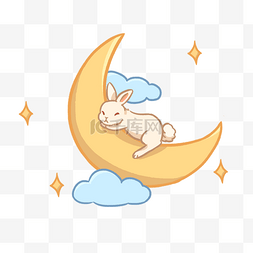卡通云朵月亮图片_睡觉的小兔子插画
