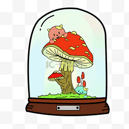 野生菌鸡图片_蘑菇精灵手绘卡通插画