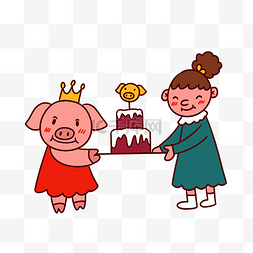 手绘矢量卡通猪年新年小猪过生日
