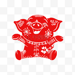 新年剪纸猪免费图片_2019新年手绘卡通剪纸猪