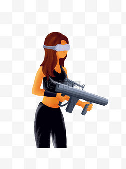手绘带着VR眼镜玩游戏的女孩