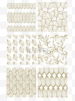 手绘风线条金色树叶植物底纹设计