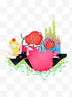 城堡玫瑰图片_手绘童话故事睡美人卡通人物形象