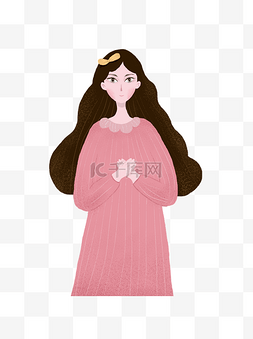 粉红睡衣图片_手绘卡通穿粉红睡衣的长发美女