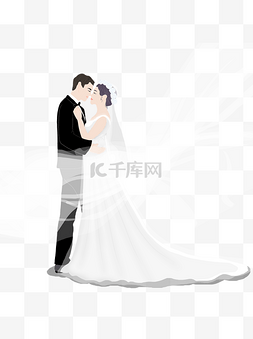 手绘卡通准夫妻婚纱照元素