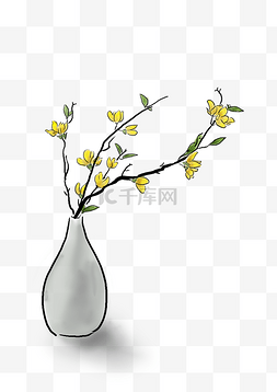 黄色绿色花朵图片_中国水墨手绘花卉