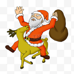 气氛红色图片_圣诞节红色卡通骑麋鹿的圣诞老人