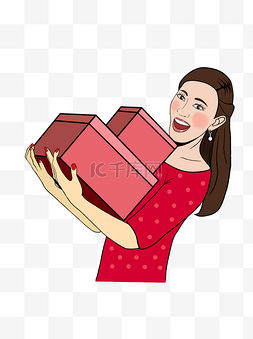 复古风礼盒图片_双十一抱着礼物开心的女孩波普风