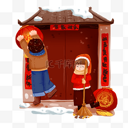 新年中国春联图片_新年准备大扫除挂灯笼