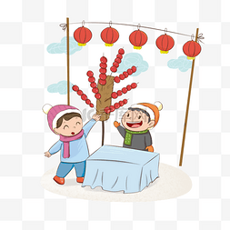 红色糖葫芦图片_手绘新年糖葫芦插画