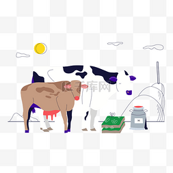 卡通水牛图片_超细线条风格的水牛奶牛矢量素材