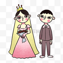 卡通皇冠粉色图片_手绘卡通矢量可爱新郎新娘