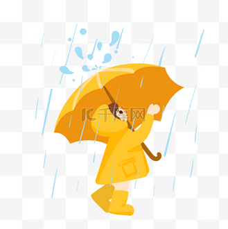 下雨打伞的小女孩