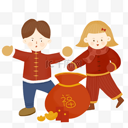中国传统卡通人物图片_新年2019年一家人福袋收元宝