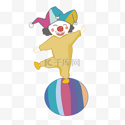 愚人节装饰素材图片_站在彩色球上的小丑插画