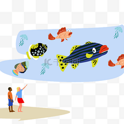 虾手绘图片_参观海底世界卡通动物