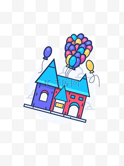 气球房子图片_房子装饰图案飞屋气球图标矢量可