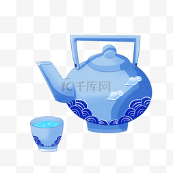 波浪祥云图片_蓝色水天纹茶壶
