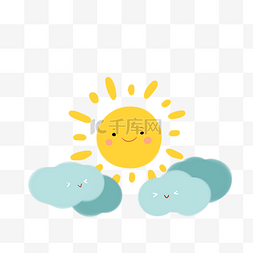 太阳云彩元素图片_夏季太阳云朵插画
