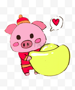 卡通红色小猪金色元宝新年喜庆