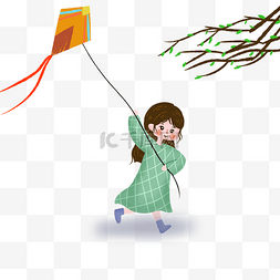 春季女孩放风筝插画