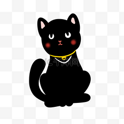 手绘铃铛猫图片_带金色铃铛的黑色小猫咪