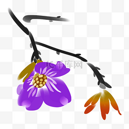 紫色花卉插画图片_水墨紫色花枝插画