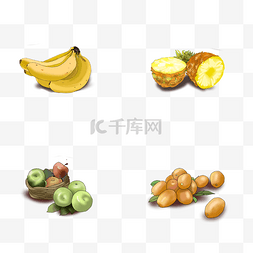 新疆甜枣香蕉手绘水果聚集大苹果