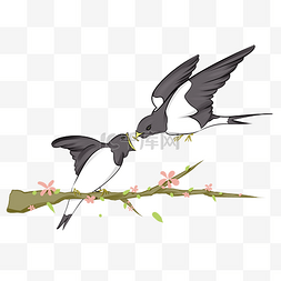 卡通春天的树图片_手绘卡通喂食的燕子插画