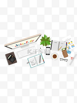 插画办公桌图片_手绘办公桌上的物品可商用元素