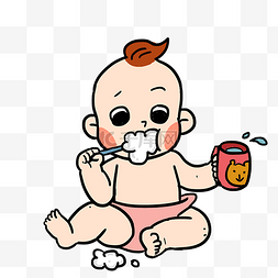 可爱卡通婴儿图片_婴儿宝宝刷牙卡通手绘插画