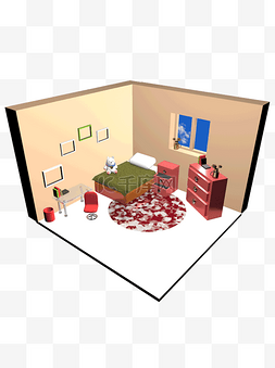 红色的被子图片_一个人的卧室设计c4d可商用素材