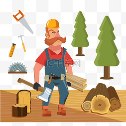伐木工具图片_卡通手绘伐木工人矢量图