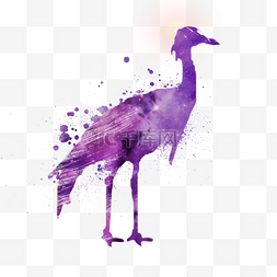 水彩动物插画素材图片_紫色星空水彩鹤鸟