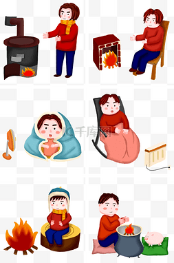 黑色的毯子图片_冬季取暖人物插画合集