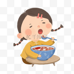 插画凳子图片_腊八节喝粥的小女孩